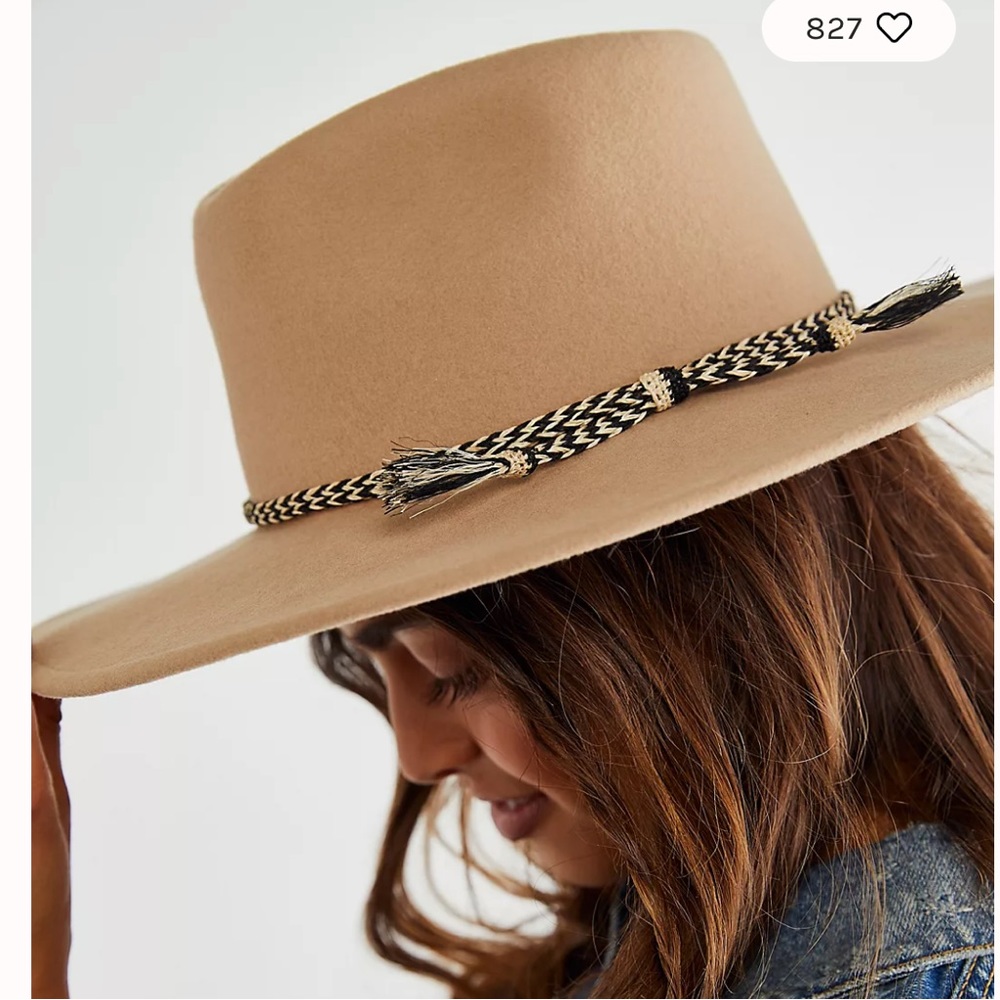 Free People Tan Hat with Black and White Band